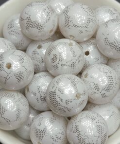 White Pearl, Lace Print - 5pc. - Beads