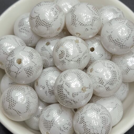 White Pearl, Lace Print - 5pc. - Beads
