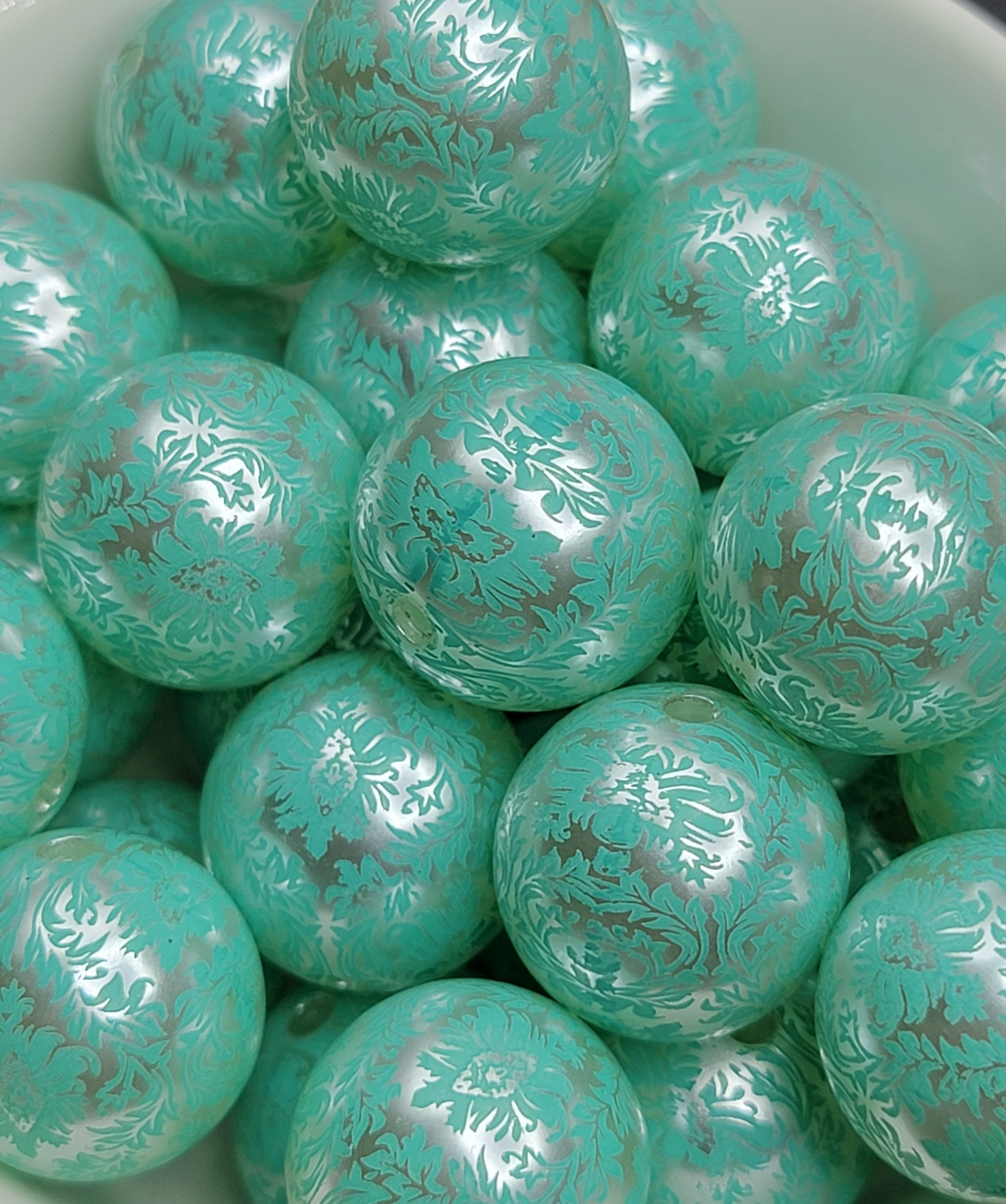 Mint/Silver Damask- 5pc. - Beads