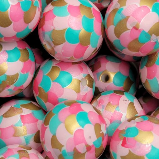 Pink/Aqua/Gold Mermaid Scales - 5pc. Beads