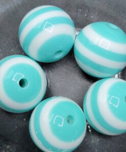 Mint/White Striped - 5pc beads