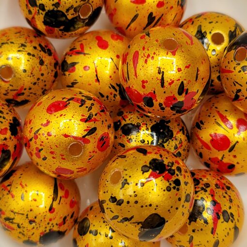 GOLD/BLACK/RED Splatter - 5pc beads