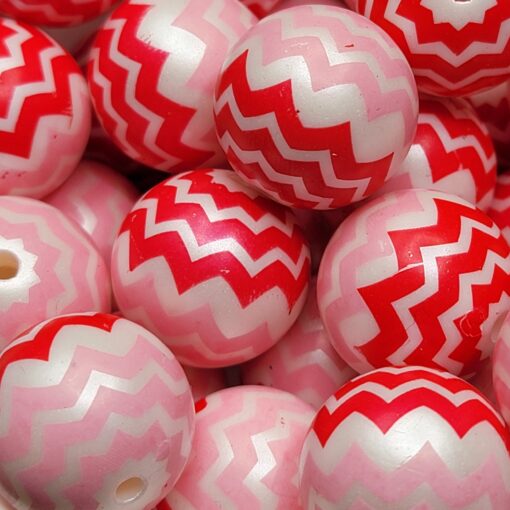 Pink/Red Chevron - 5pc beads